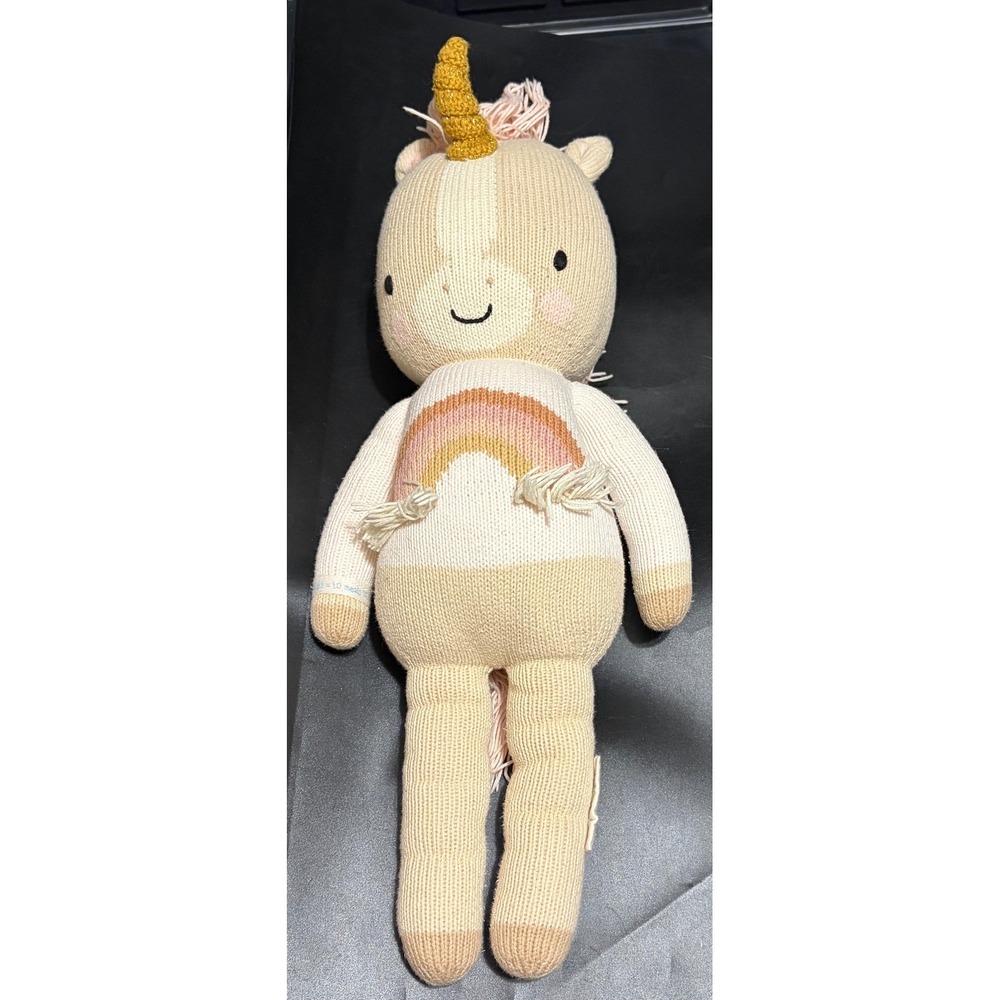 Cuddle + Kind Maya the Unicorn 18" Handmade Knit Plush Doll Rainbow Cream